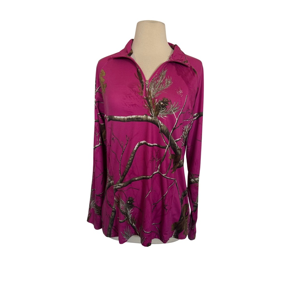 Realtree Pink Camouflage Quarter Zip Long Sleeve Performance‎ Top Women SZ L